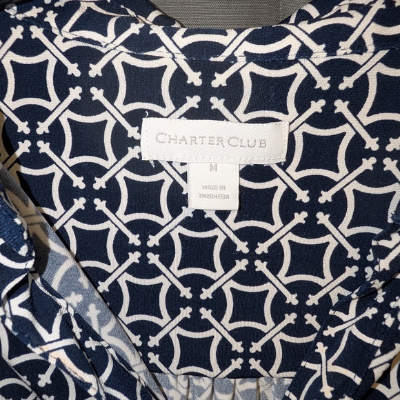 Charter Club Navy and White Geometric Short-Sleeve Polo - Picture 3 of 4